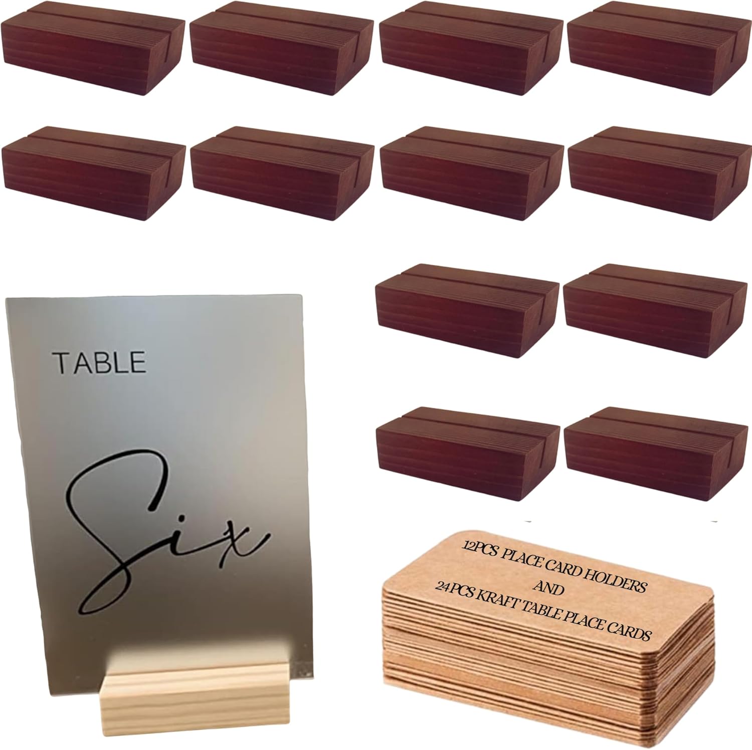 12Pcs Place Card Holders and 24Pcs Table Place Cards, Place