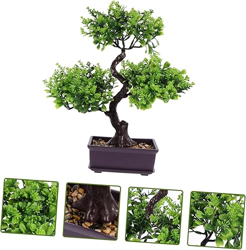 Vista 6 de TEHAUX Árbol bonsái artificial, verde, plástico, 15.17 oz