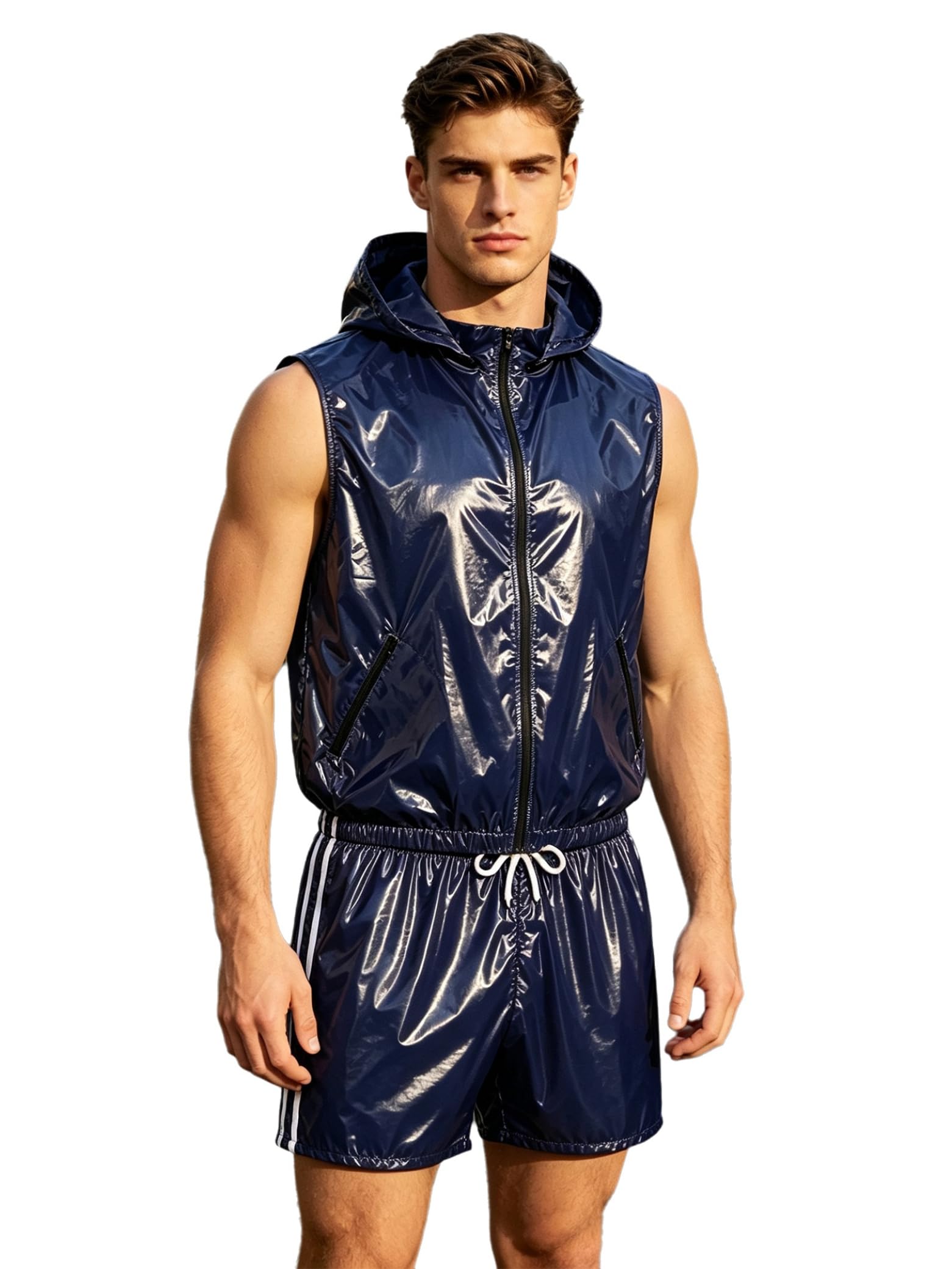 Sywiyi Hombre Streetwear Traje Deportivo Hombres Tracksuit Dos Piezas Top | Conjunto Trajes Actuación En Escena,Cintura Elástica,Abrigo Sin Mangas,Gimnasio,Golf,Ropa Casual,Ciclismo,Vacaciones