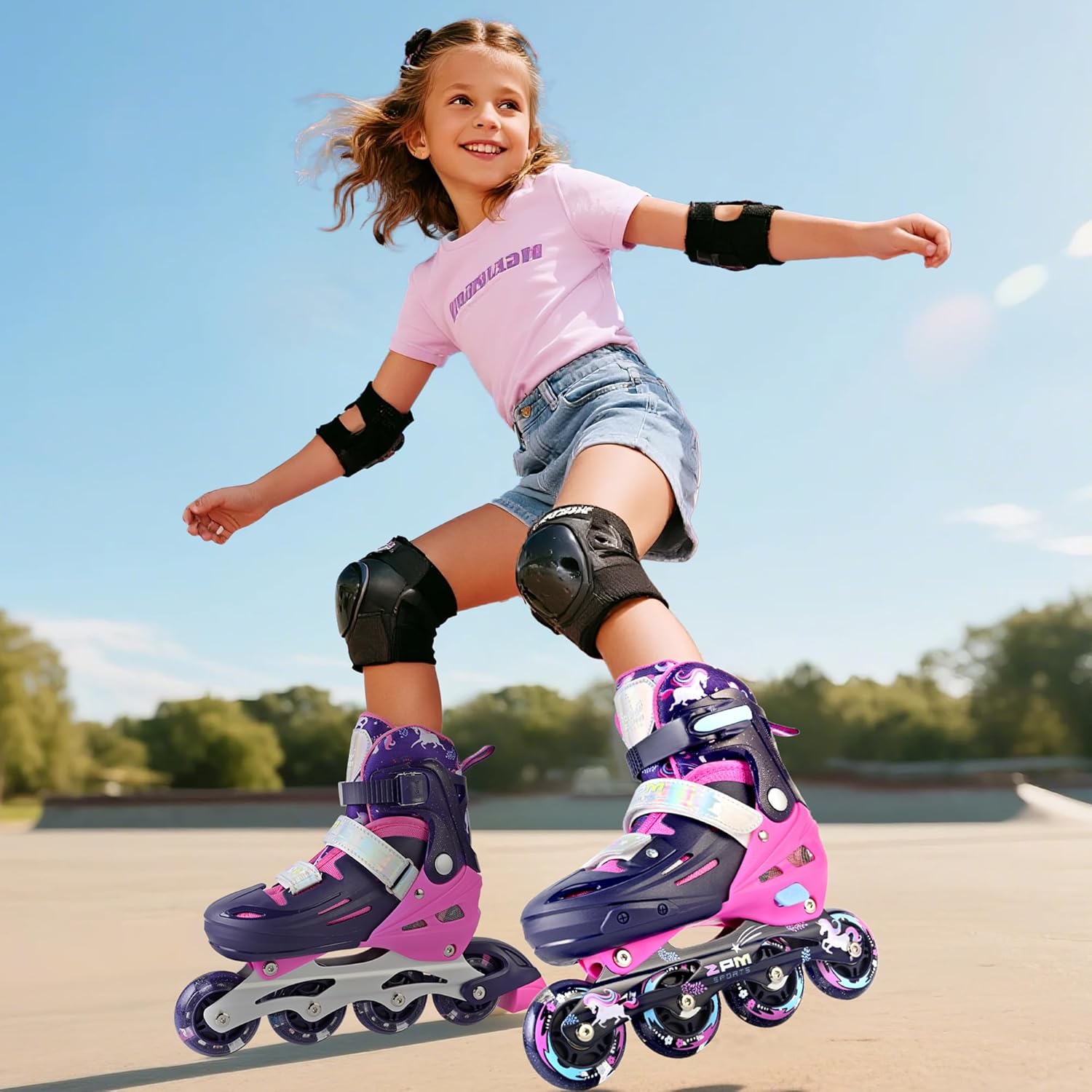 2PM SPORTS Inline Skates for Kids Boys Girls Ages 5-8 8-12 3-5 4-8 6-12 with Light Up Wheels, Adjustable Children's Roller Skates Blades for Toddler Beginner Youth Indoor Outdoor