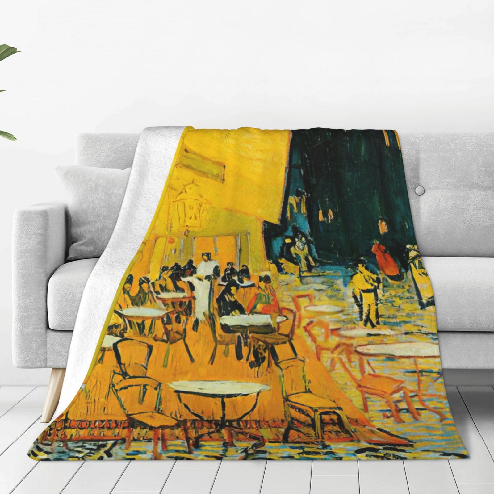 Couverture polaire terrasse de café la nuit pour un salon cosy