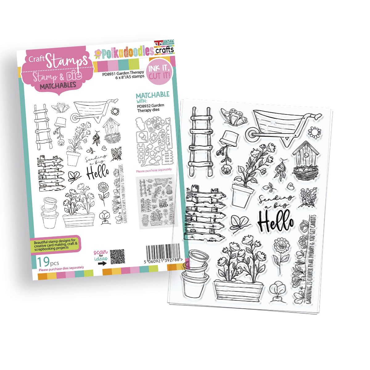 Polkadoodles Garden Therapy Clear Stamps for Card Making, Craft, Scrapbooking, Mixed Media, Pd8931