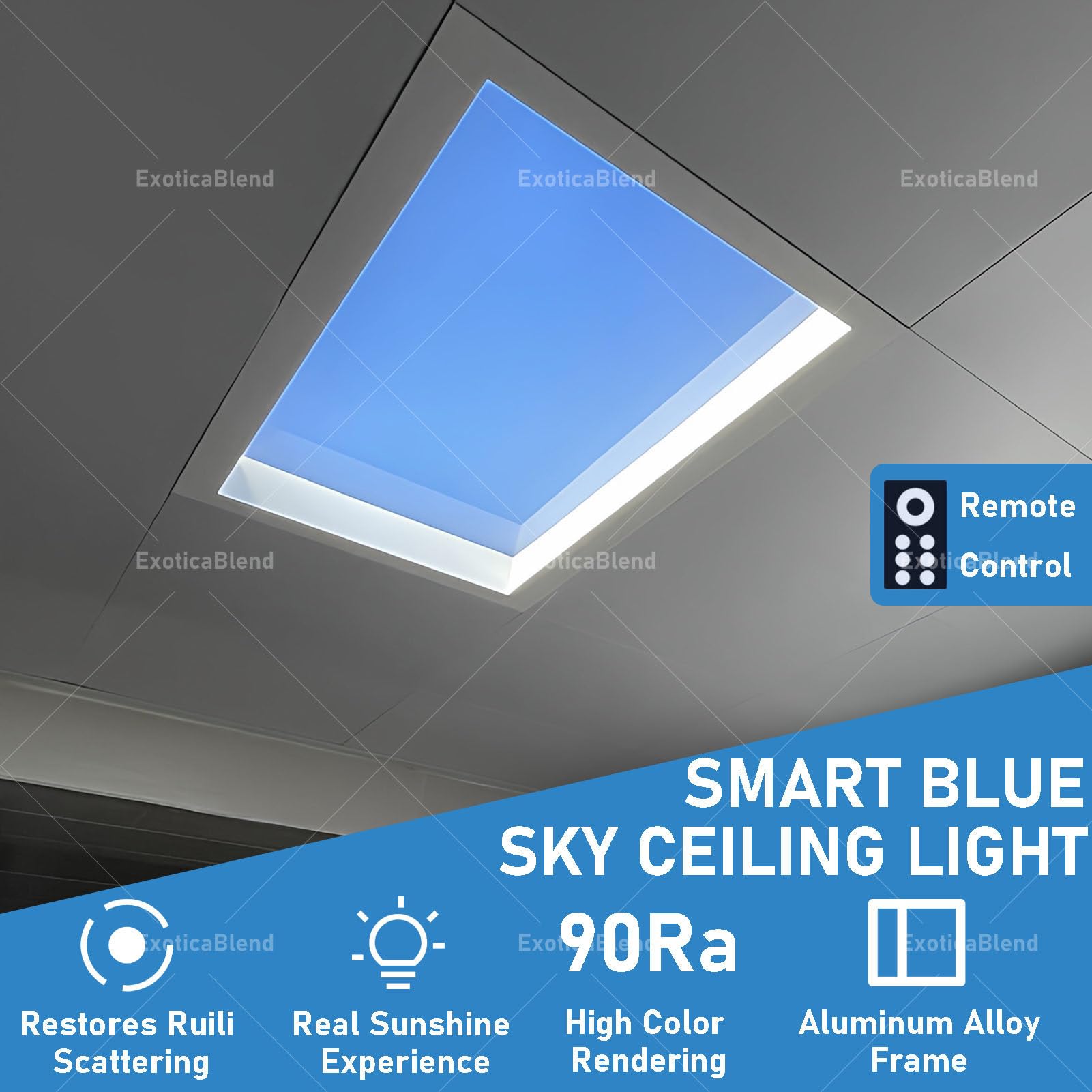 Smart-LED-Deckenleuchte „Blauer Himmel“ (Oberlicht-Optik) – Natürlicher Lichteffekt, Simulation von Tageslicht-Rhythmen und einstellbare Farbtemperatur; für Keller Integrated-60 * 120cm