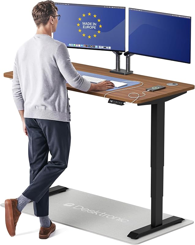 Desktronic HomePro Standing Desk 54x28 — Made in Europe, Ergonomic Sit Stand Home Office Desk, Electric Height Adjustable, Dual Motor, USB & USB-C Charging, Wobble-Free, Touchscreen, 3 Memory Presets