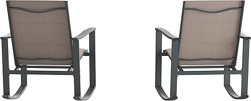 Miniatura 9 de Flash Furniture Brazos - Juego de 2 mecedoras para exteriores color marrón con material Flex Comfort y marco de metal negro, marrón y negro