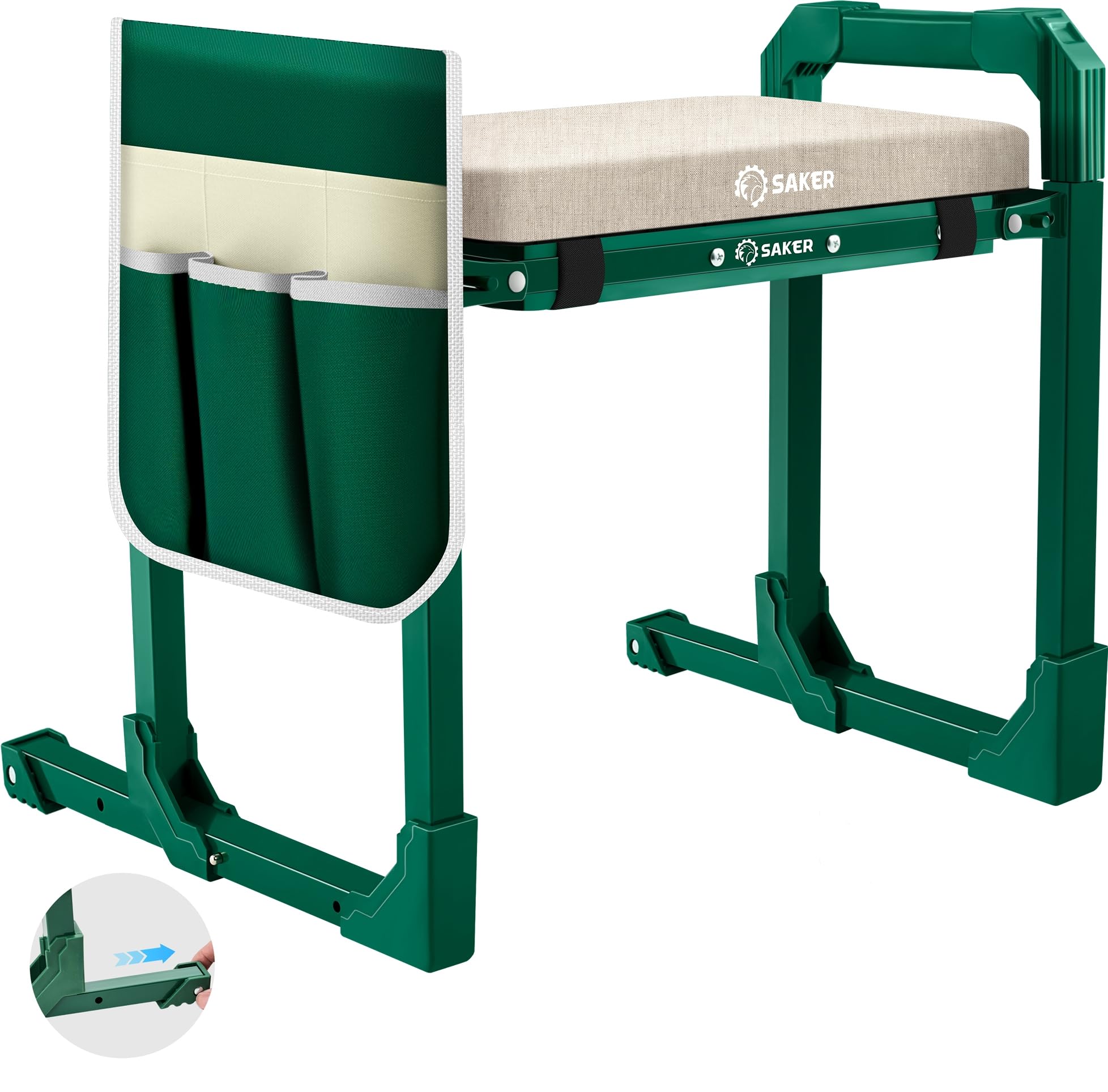 Saker Garden Kneeler and Seat Foldable Gardening Stool with Extendable Legs & Thickened Pad, Tool, Heavy Duty 500lbs Support for Elderly, Gardening, Outdoor Use