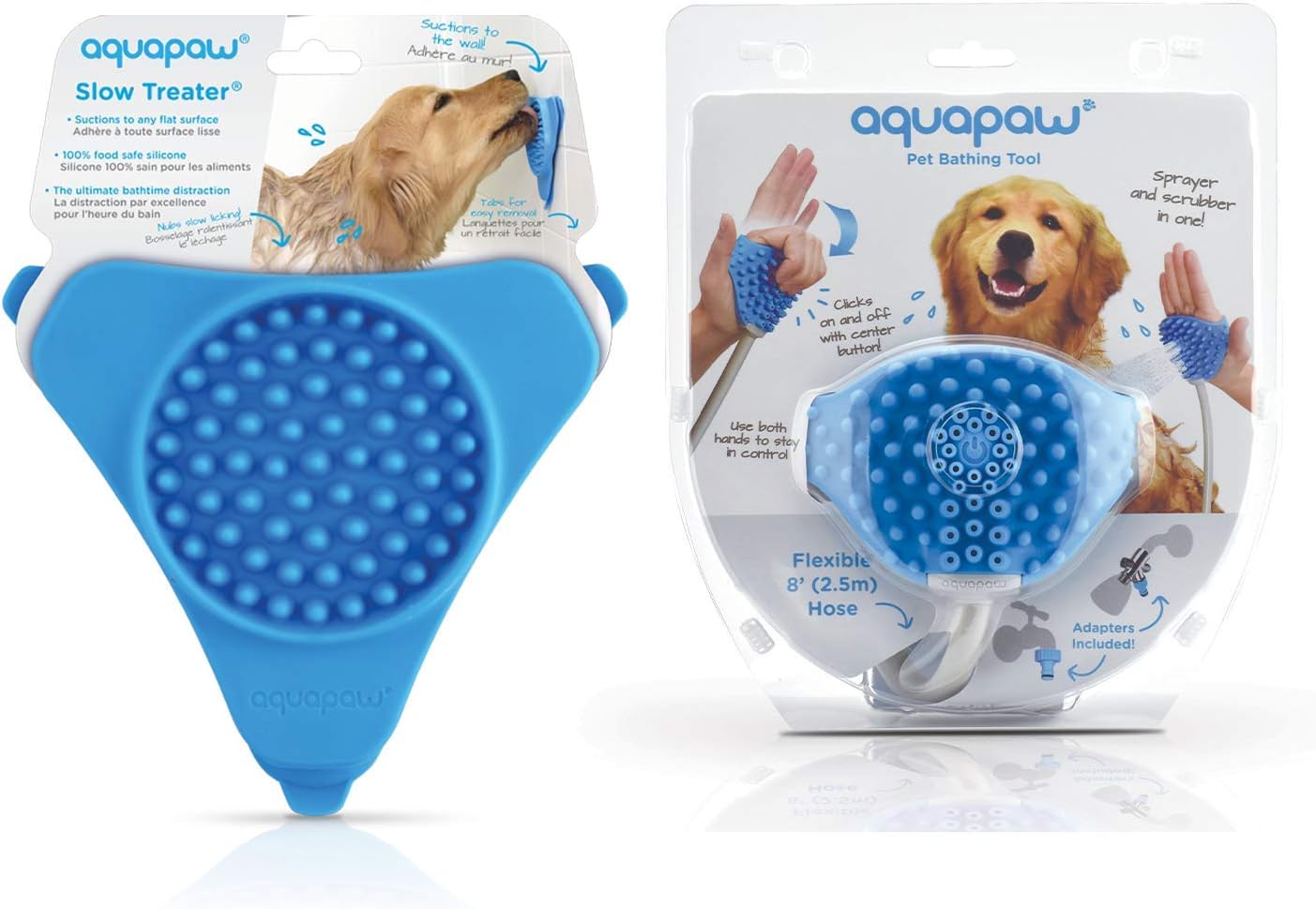Aquapaw Dog Bathing Tool and Slow Treater Combo - Lick Mat Suctions to The Wall or Floor for Anxiety-Free Pet Grooming - Sprayer and Scrubber Works with Indoor Shower or Outdoor Garden Hose : Pet Supplies