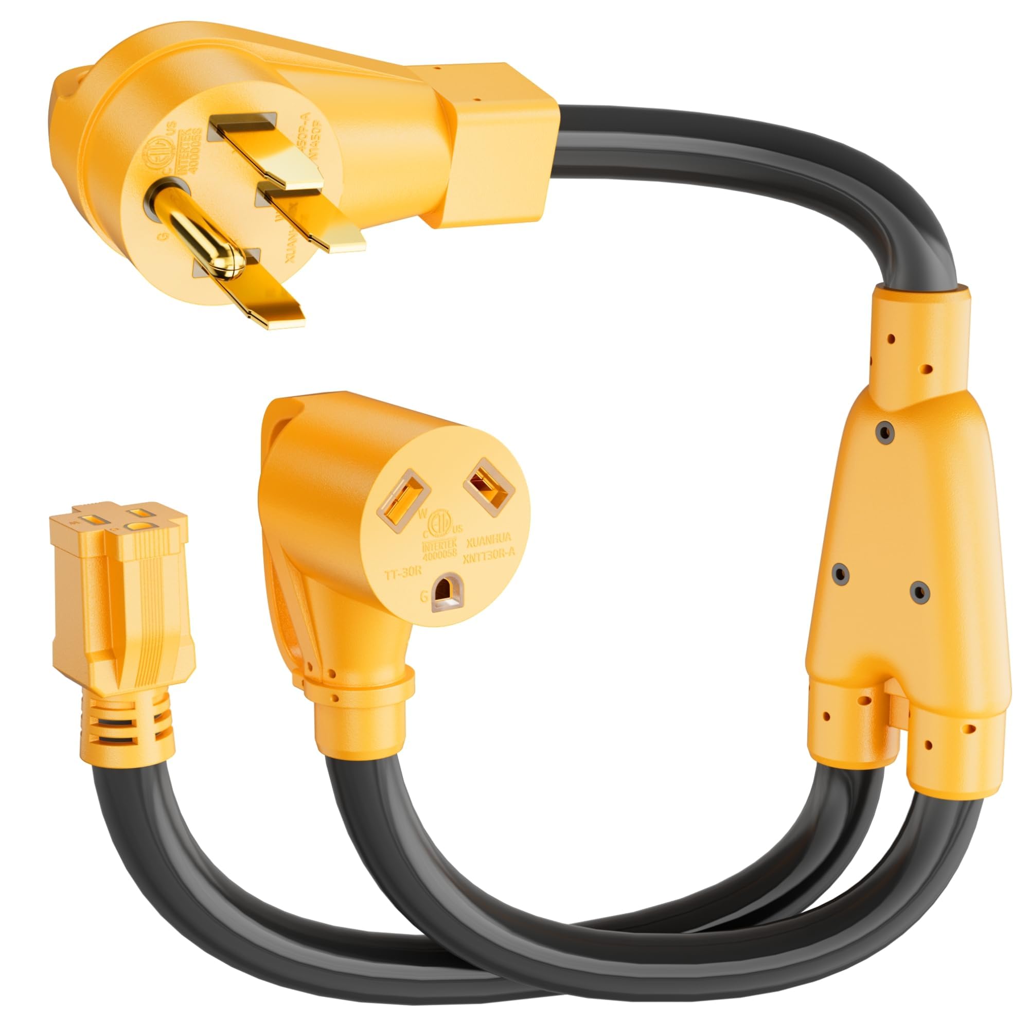 MECMO RV 50A to 30Amp and 15Amp Y Splitter, NEMA 14-50P to TT-30R and 5-15R Y Adapter 50A Male to 30/15A Female Power Cable 50A to 110V Distribution Adapter for