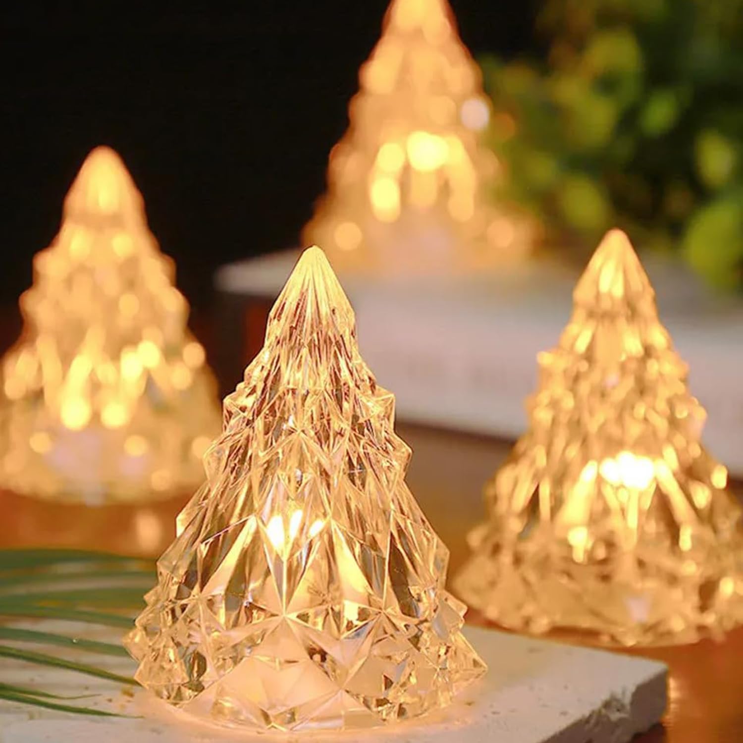 LED Crystal Pyramid Shape Candle Lamp Night Lamp Home Dining Table Decoration Size: 8.5 x 6.5 CM, Pack of 2, Light Color Warm Yellow