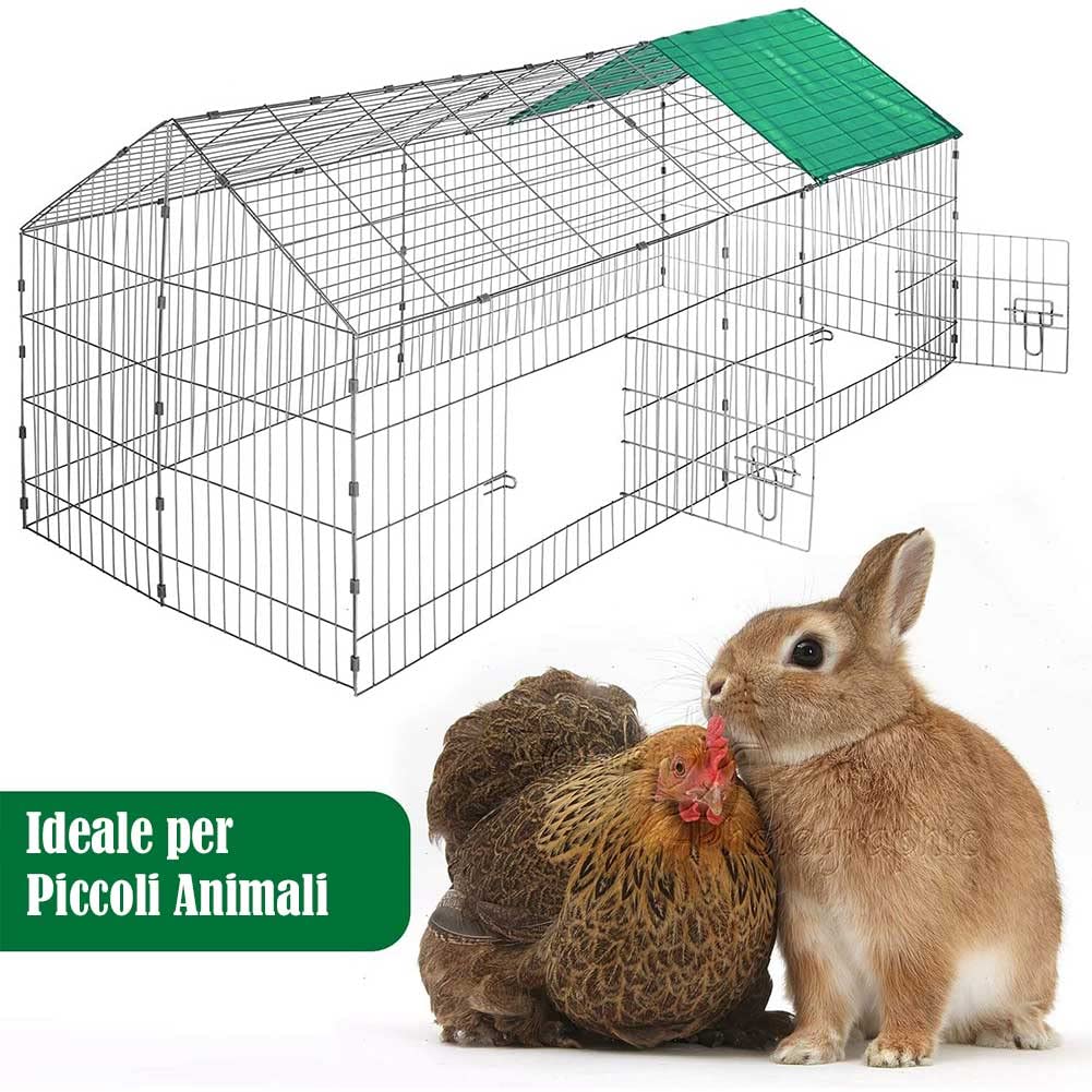 Bakaji Recinto Recinzione per Animali Gabbia per Conigli Conigliere Pollaio Porcellini D'india Per Piccoli Animali Da Esterno Telo Protezione Dal Sole Materiale in Acciaio (180 x 75)