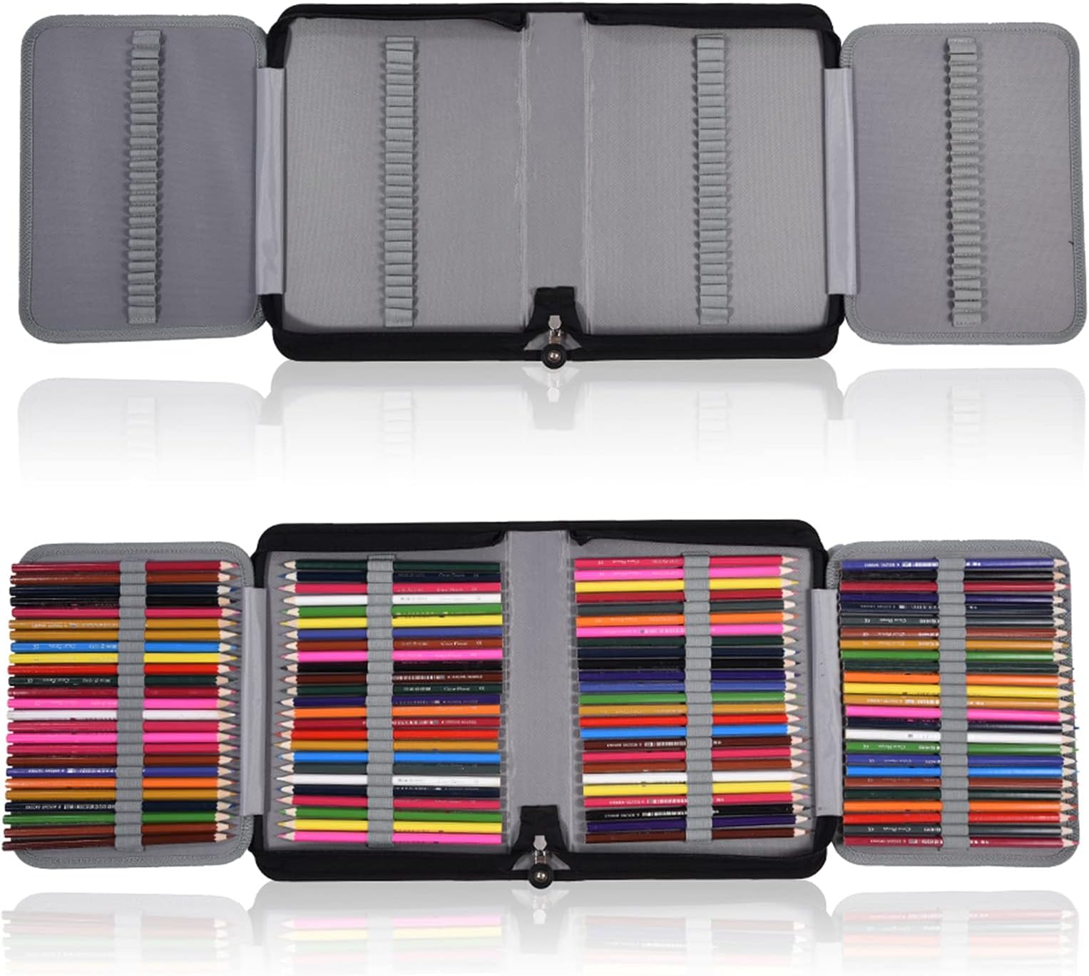 Wal front 150 Slots Pencil Case Large Capacity PU Leather Fabric Pen Case Zipper Pen Bag (Pink)