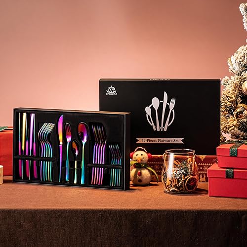 Miniatura 7 de vancasso Cubiertos de acero inoxidable, 24 piezas, juego de cubiertos de acero inoxidable, vajilla de 6 piezas, cuchillo, tenedor, juego de cuchara,