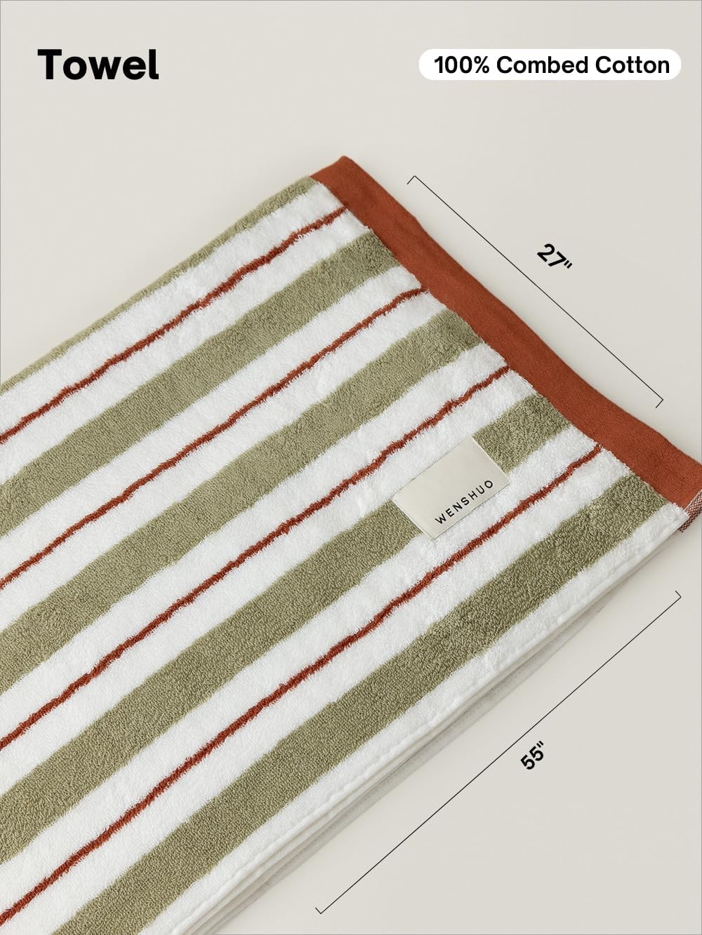 WENSHUO Melted Lollipop-Striped Pure Cotton Bath Towel,100% Combed Cotton,Luxury Shower Towel,Super Absorbent(Pack of 1) (55.12" L × 27.56" W) - Image 2