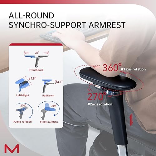 Miniatura 8 de Silla de oficina ergonómica con reposapiés, sillas de oficina con soporte lumbar dinámico DTS, sillas de escritorio con reposabrazos 4D, reclinable