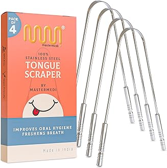 MasterMedi Tongue Scraper Tongue Scraper Stainless Steel New (4 Count (Pack of 1))