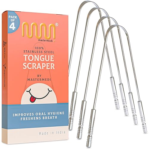 MasterMedi - Raspador de lengua con agarre no sintético, limpiador de lengua de acero inoxidable de grado quirúrgico, kit profesional para eliminar