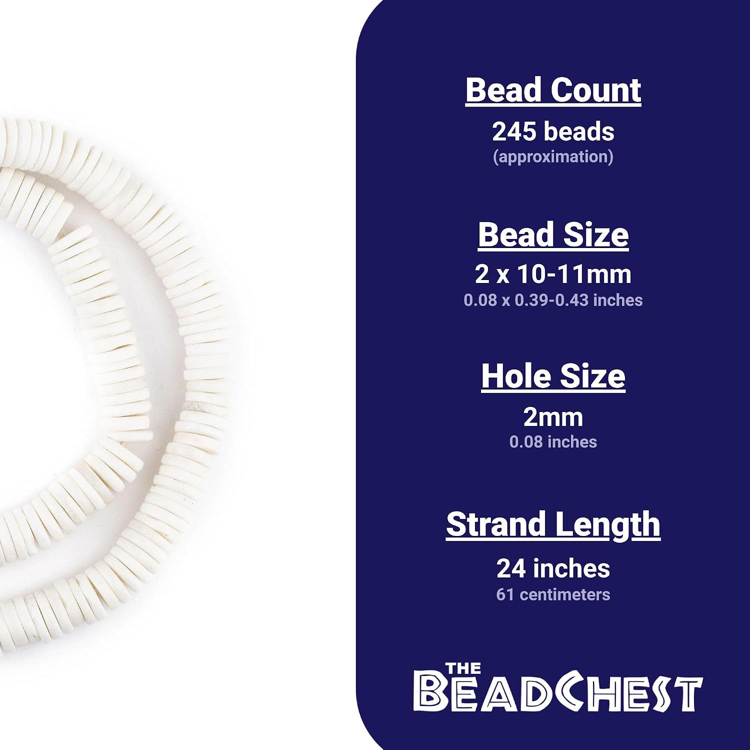 The Bead Chest 10mm White Bone Button Beads: Nepal Flat Round Disk Heishi Beads for DIY Necklace Jewelry Making