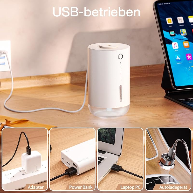 SmartDevil 500ml Hordozható Mini Párásító - USB Asztali Légnedvesítő Növényekhez, Otthonra, Irodába - 2 Párásítási Mód, Automatikus Kikapcso