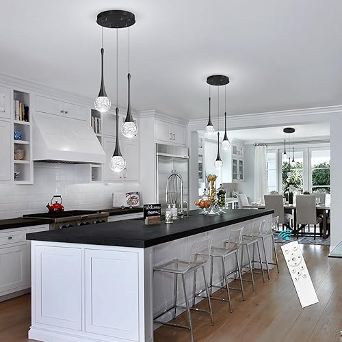 Miniatura 8 de cenzoz - Lámpara colgante moderna de 3 luces para isla de cocina, LED, regulable, cristal glamuroso, lámpara colgante de techo para comedor, Negro