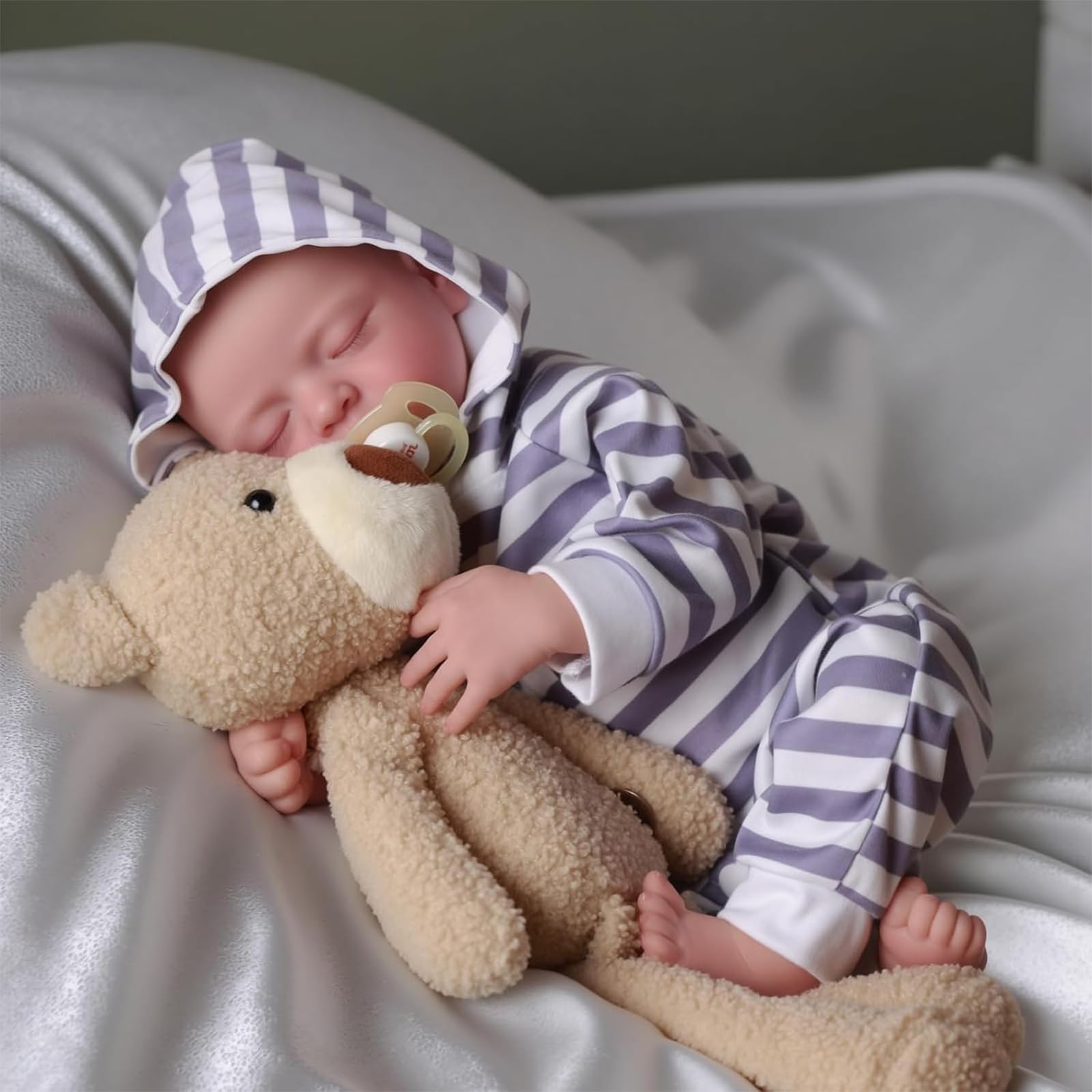 Reborn Babypuppe, 50 cm,Blau-Weiß Gestreift, Sammlerstück, BABESIDE Lebensechte Reborn-Baby Puppen Junge 20 Zoll Handgemachte Realistische Wiedergeborene Puppe Neugeborenes ab 3 Jahren