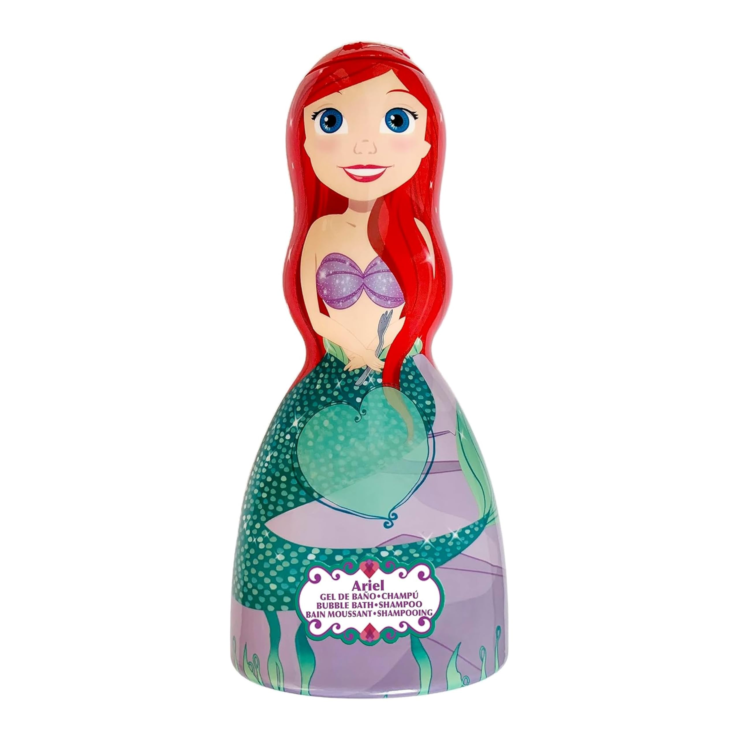 Disney Ariel The Little Mermaid Kids 2-in-1 Bubble Bath & Shampoo - Gentle, Paraben-Free Bath & Hair Wash with Vitamin E & A, pH Balanced for Sensitive Skin - Scented, for Children Aged 3+, 250ml