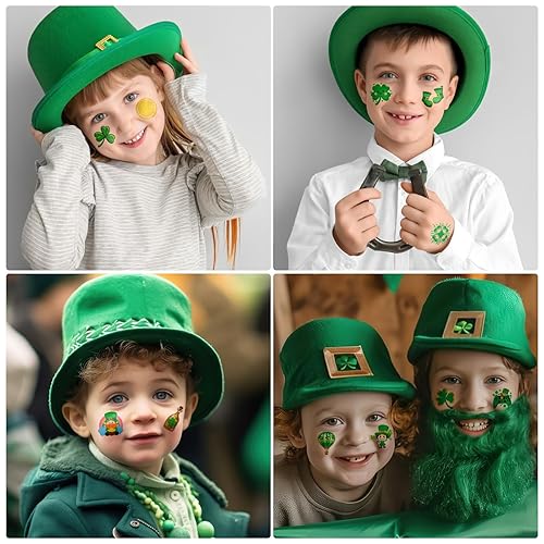 117 PCS St Patricks Day Temporary Tattoos St. Patrick's Day Shamrock Face Stickers Shamrock Tattoos Irish Party Favor Accessories, Saint Patricks Day Fake Tattoo Lucky Green Four Leaf Clover Decals