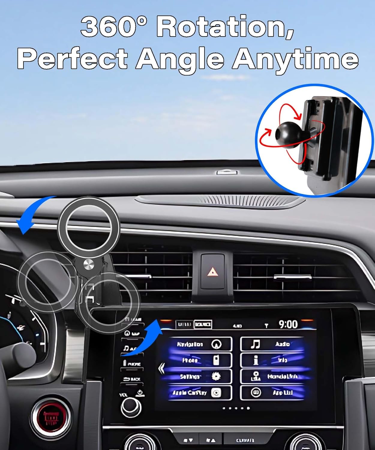 Car Phone Holder for Honda Civic 2016-2021 Accessories Apply to 5/7 Inch Touch Screen Fixed Clip Magnetic Cell Phone Mount Hands-Free 360 Degree Rotation