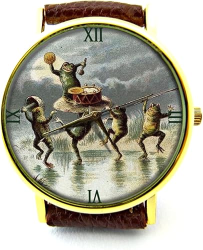 Miniatura 2 de Frogs's Party Frog Chorus Leather Watch Bracelet Watch Handmade Watch Genuine Leather Bracelet Watch P246