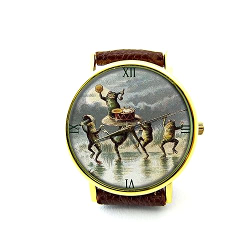 Miniatura 2 de Frogs's Party Frog Chorus Leather Watch Bracelet Watch Handmade Watch Genuine Leather Bracelet Watch P246