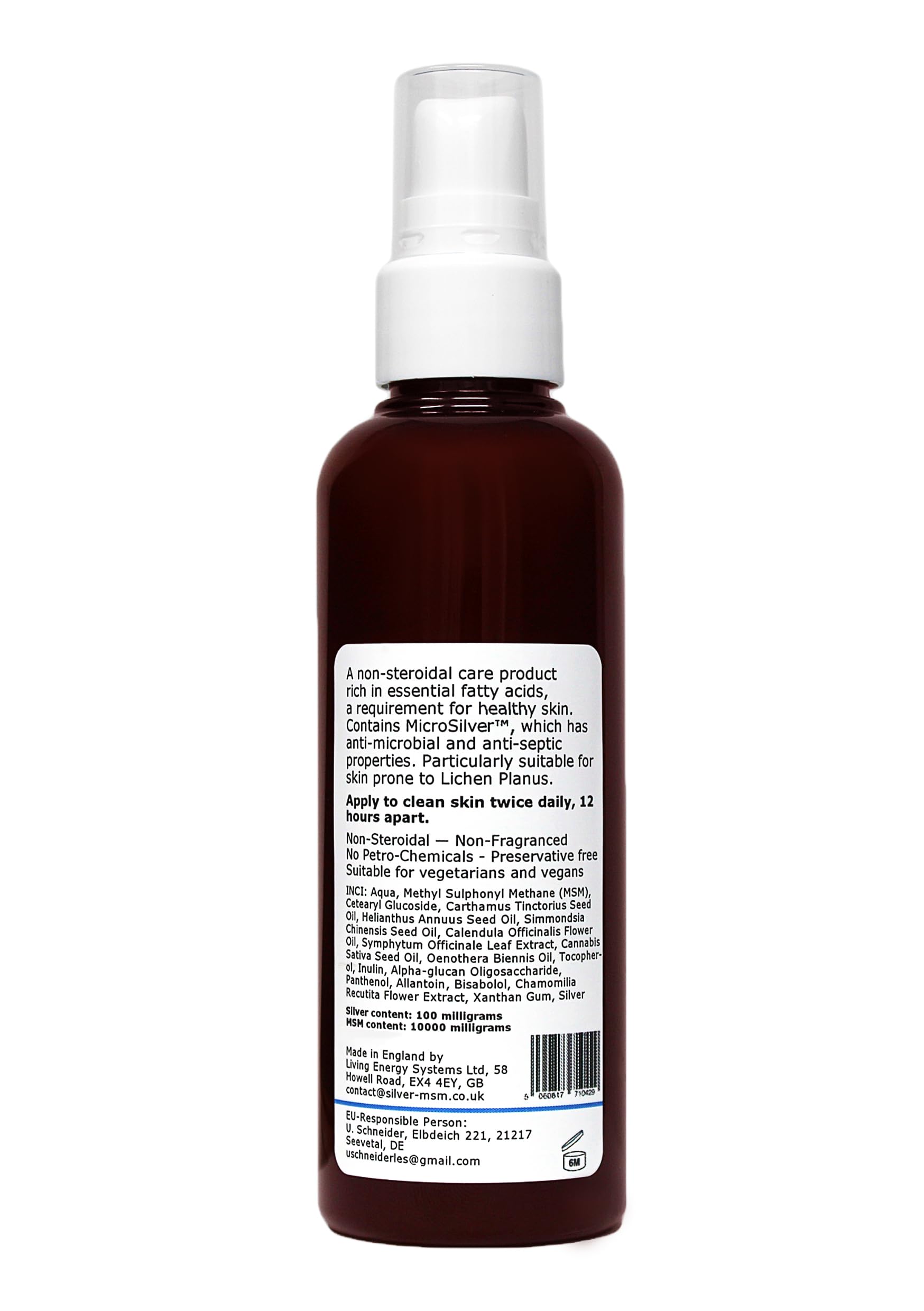 Argent-MSM Crème Lichen Planus Non Parfumée 100 ml | Pour les peaux sujettes au Lichen Plan