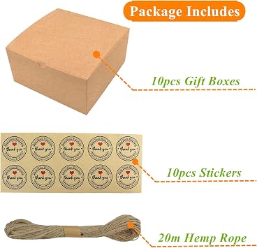 YankMooM 10 Pack Brown Kraft Gift Boxes, 20 x 20 x 10cm Large Present Boxes for Parties, Birthdays, Weddings, Holidays Gift Wrapping