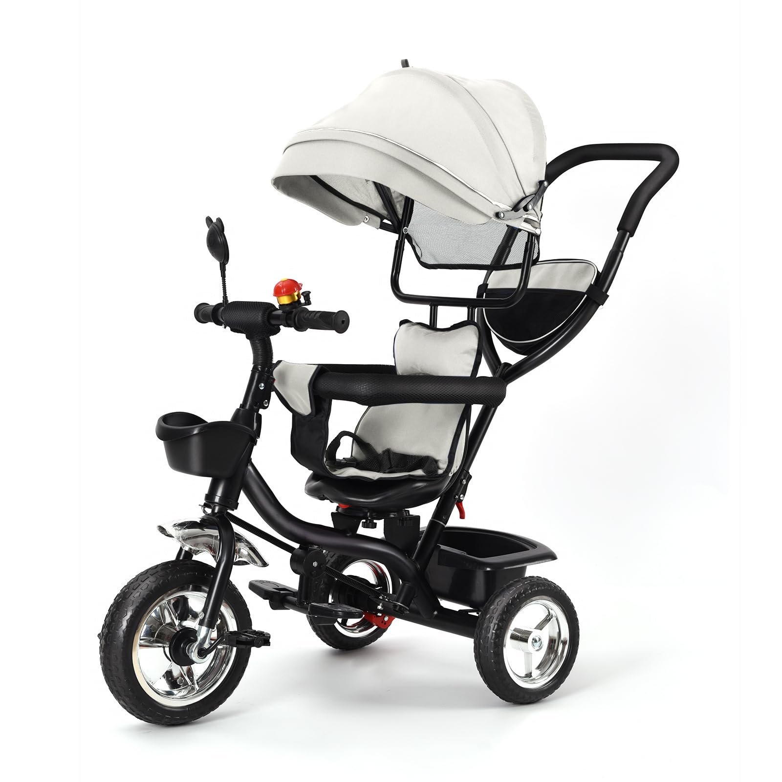 MUL-BHERRAMIENTA Triciclo para Bebé, Bicicleta Evolutiva Bebe Segura y Cómoda, Bicicleta de equilibrio para Bebé con Timbre y Espejos, con Canopy, 106 x 75 x 46 cm, Gris-Clair