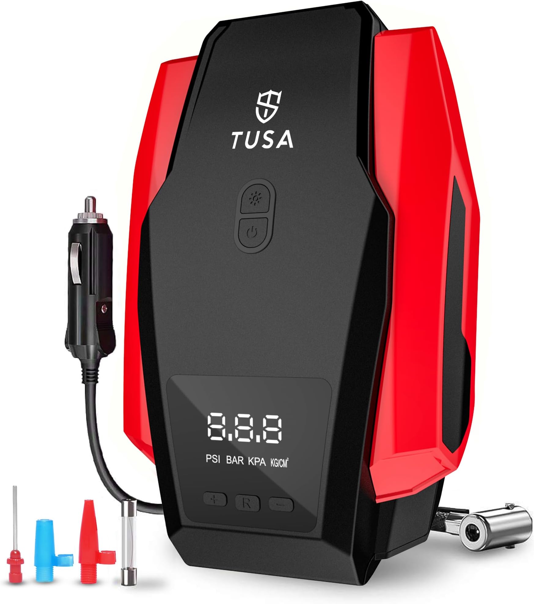 TUSA Tyre Inflator for Car, 12V DC Portable Air Compressor, Auto Shut-off Digital Air Pump Max 150 PSI for Car, SUV, Motorcycle, Bike & Other Inflatables
