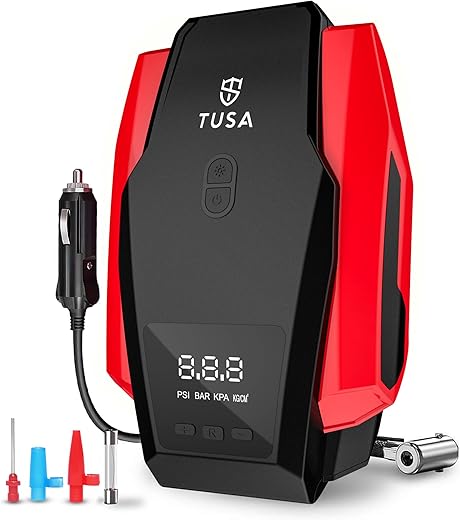 TUSA Tyre Inflator for Car - 150 PSI, 12V DC Portable Air Compressor with Digital Tire Pressure Gauge & LED Light | Car Accessories, Auto Air Pump...