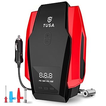 TUSA Tyre Inflator for Car - 150 PSI, 12V DC Portable Air Compressor with Digital Tire Pressure Gauge & LED Light | Car Accessories, Auto Air Pump for Cars, Motorcycle, Bicycles & Other Inflatables - image, photos