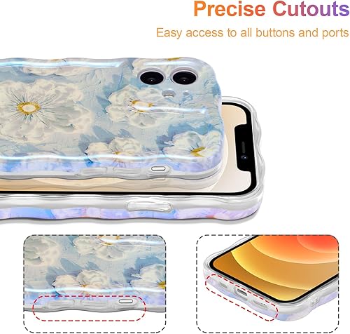 Miniatura 78 de EYZUTAK - Funda protectora de TPU para iPhone 15, estilo retro colorido, diseño láser brillante de pintura al óleo, estampado floral, borde