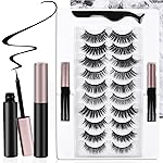 AROIC 10 Kinds of 3D 5D Magnetic Eyelash Kit with Different Density, Magnetic Eyelashes with 2 Eyelash Glue and 1 Tweezer, False Eyelashes for Women and Girls Natural Look No Glue Needed