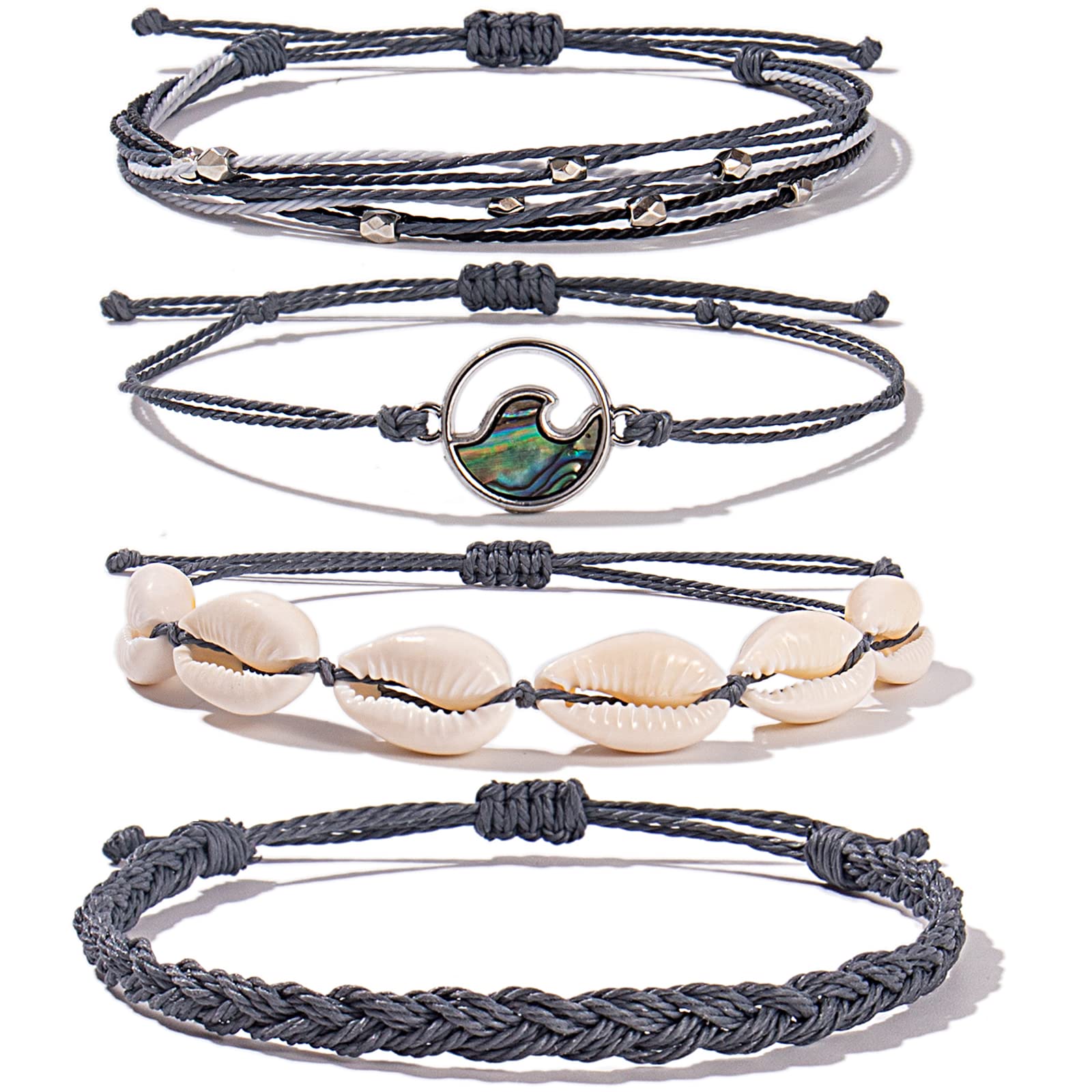 FANCY SHINY Wave String Bracelets Cute Shell Bracelets Trendy Boho Jewelry Teen Girl Gifts Waterproof Beach Bead Bracelets Pack for Women, 10 inch, shell, not known