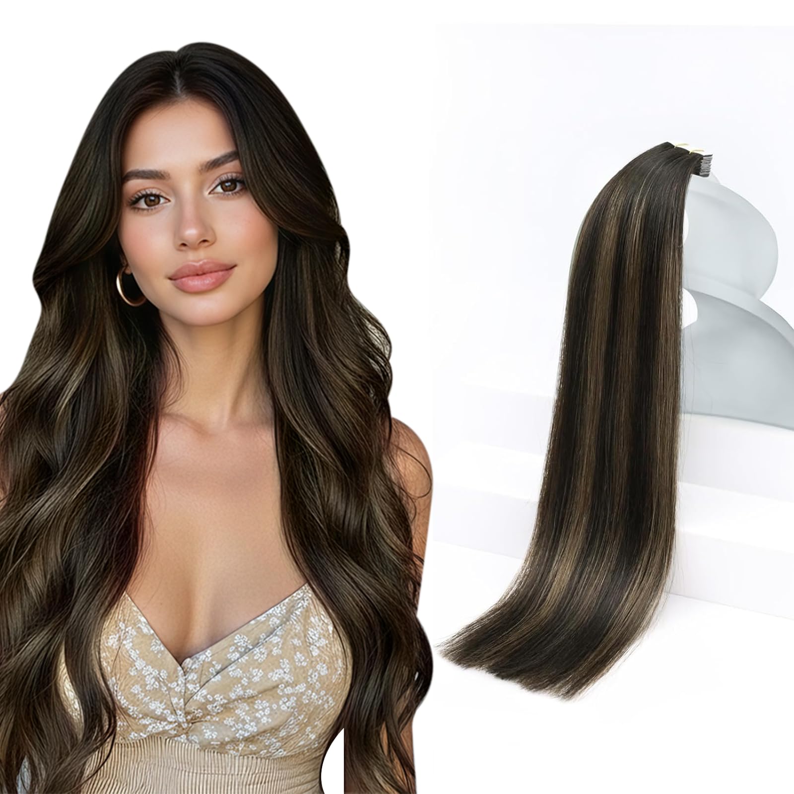 Sunny Hair Brown Tape in Hair Extensions Human Hair 12inch Remy Hair Extensions Tape in Balayage Human Hair Tape in Extensions 20Pcs 30g