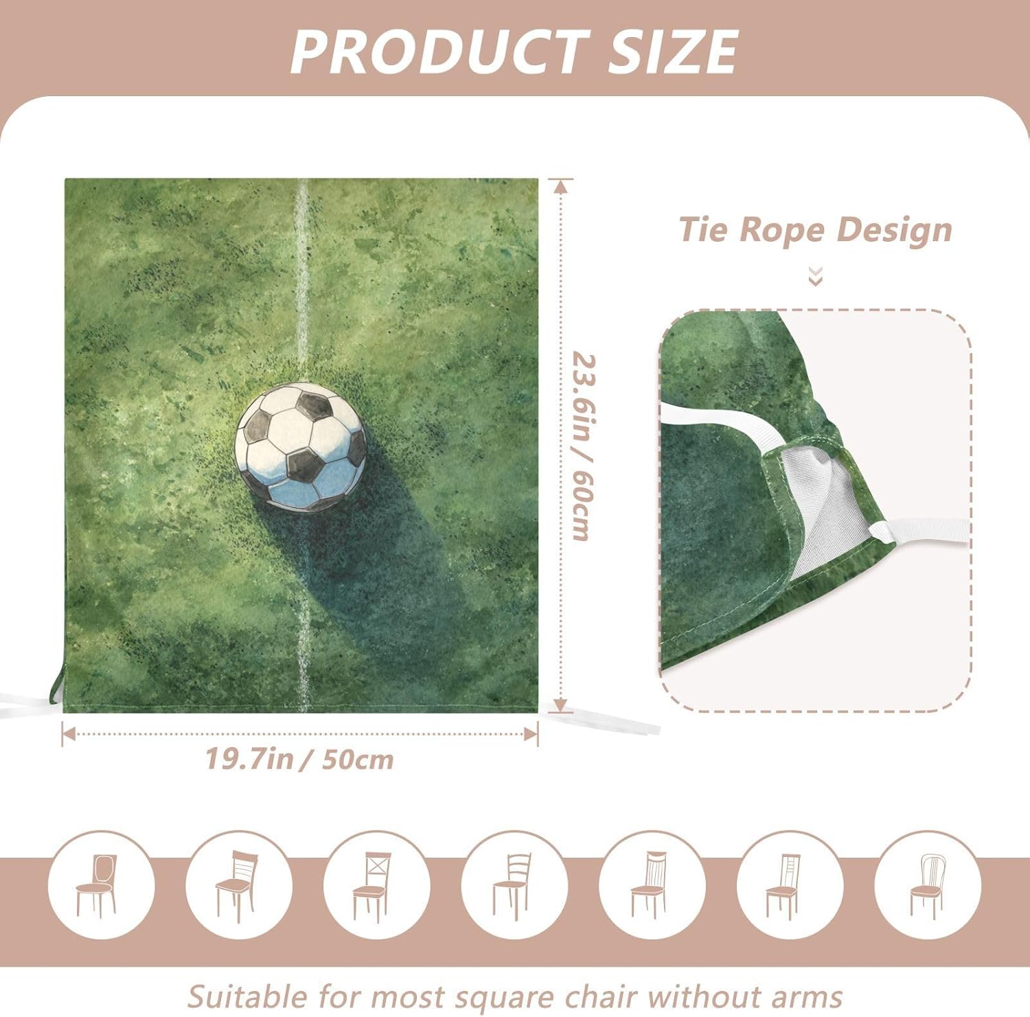 ALAZA Vintage Soccer Ball Green Chair Back Cover Set of 6, Washable Reusable Removable Chair Slipcovers Decorative Chair Cover for Home Kitchen Wedding Party