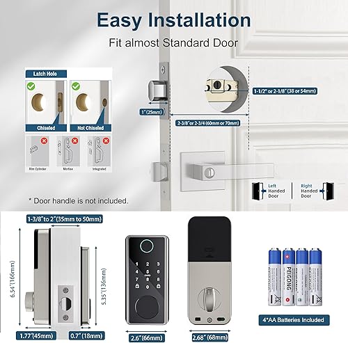 Miniatura 6 de ENOKER - Cerradura electrónica de puerta de entrada sin llave 5 en 1 con teclado, control de aplicación, 100 huellas dactilares, código de acceso,