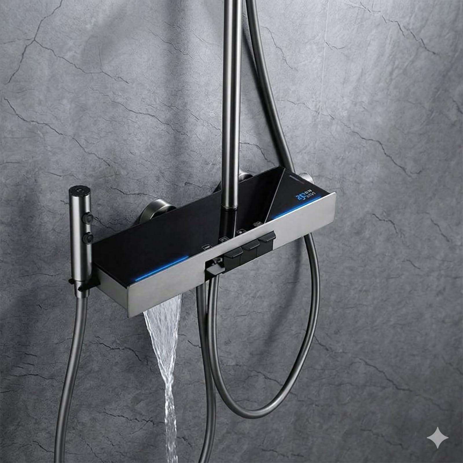 Colonne de Douche Cascade Gris Pistolet Installation Mural 4 en 1