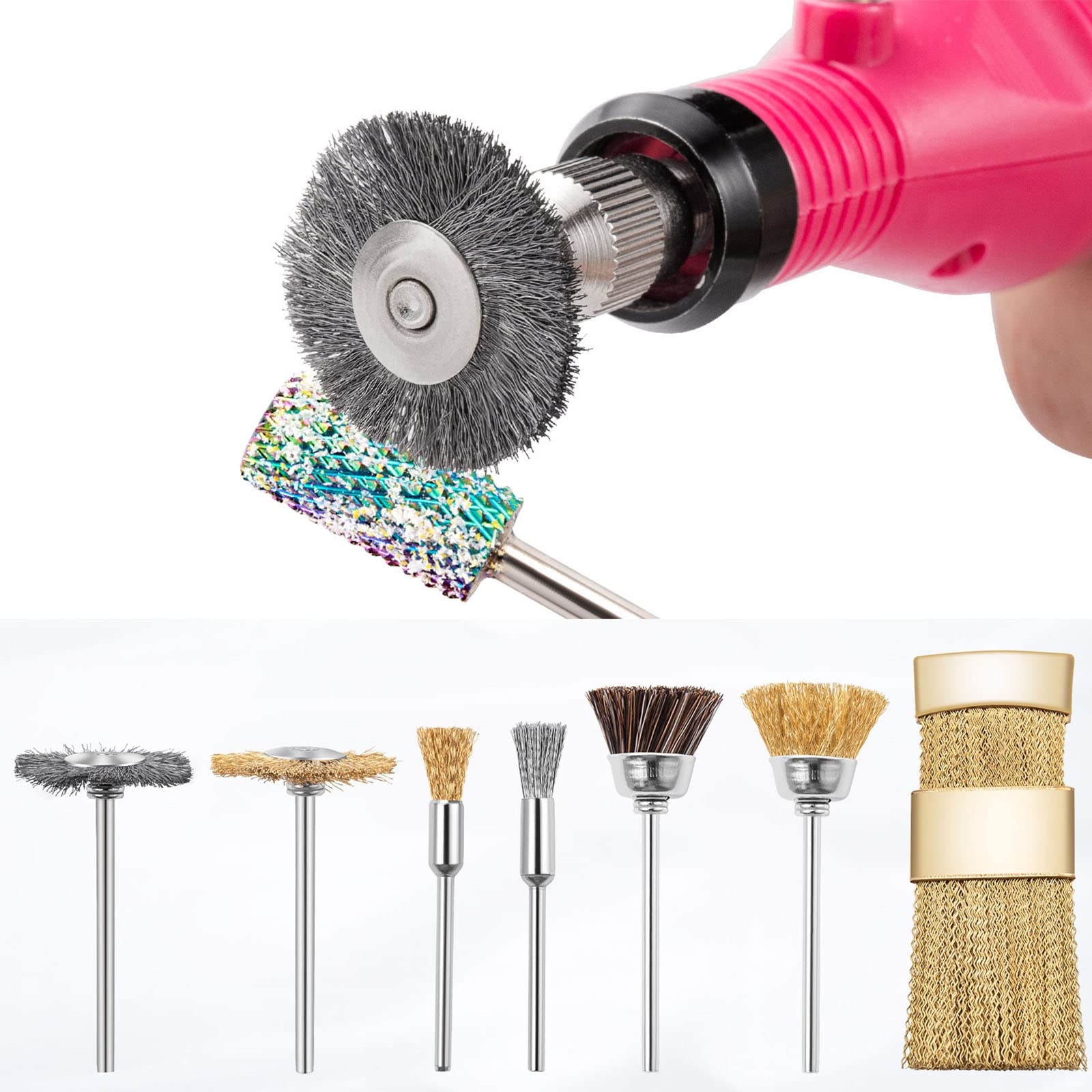 Multifunctional Cleaning Brush Nail Drill Bit Set Cleaning Brushes Copper Wire Drill Cleaner Brush Manicure Accessories