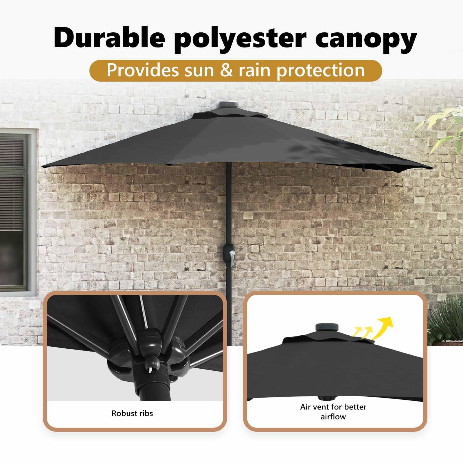 vidaXL Parasolka ogrodowa 294 x 150 x 224 cm Poliester i Stal Czarny