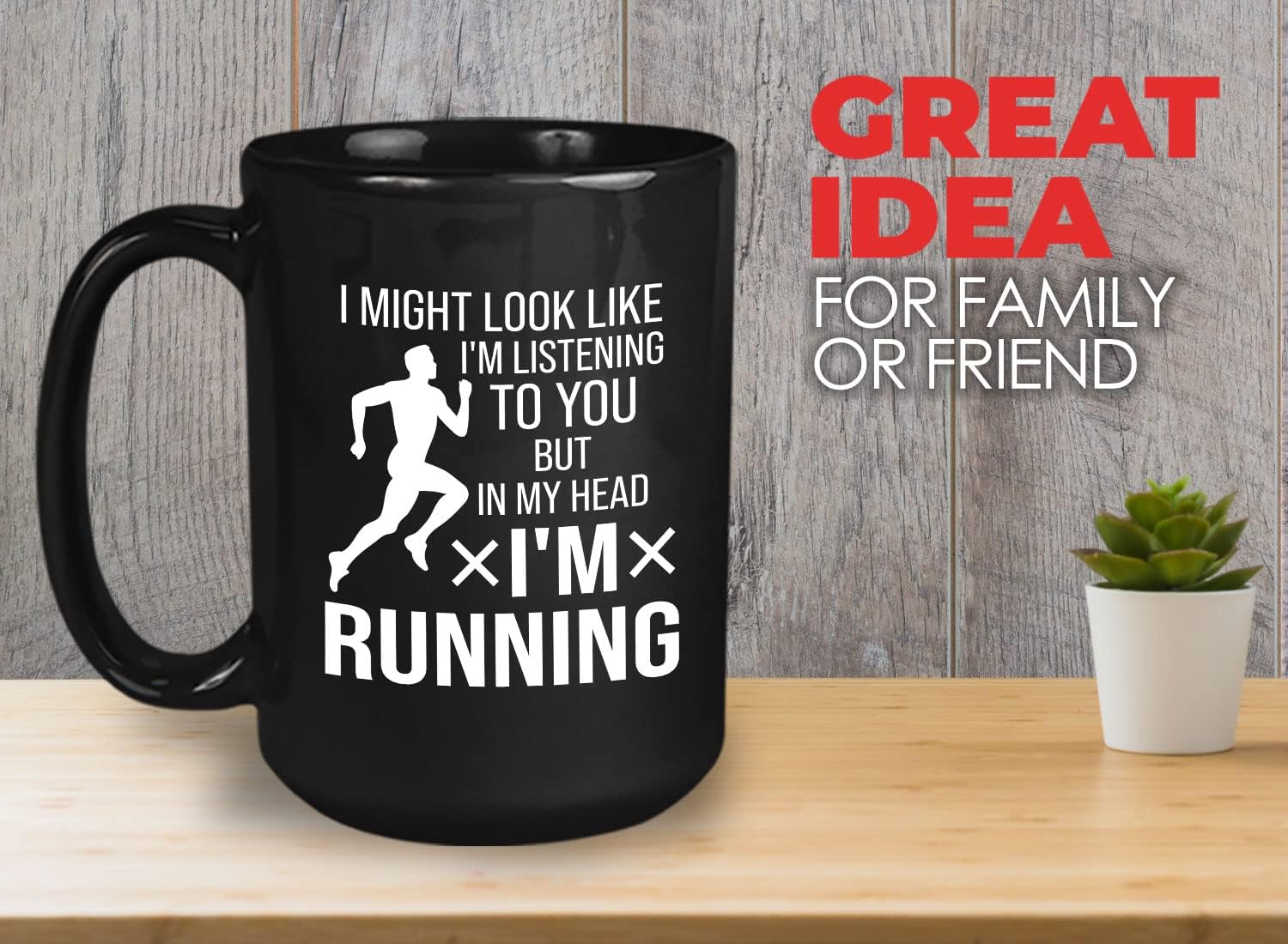 Runner Coffee Mug 15oz Black - In My Head I'm Running - Runner Running Marathon Running Buddy Cross Country Trail Running