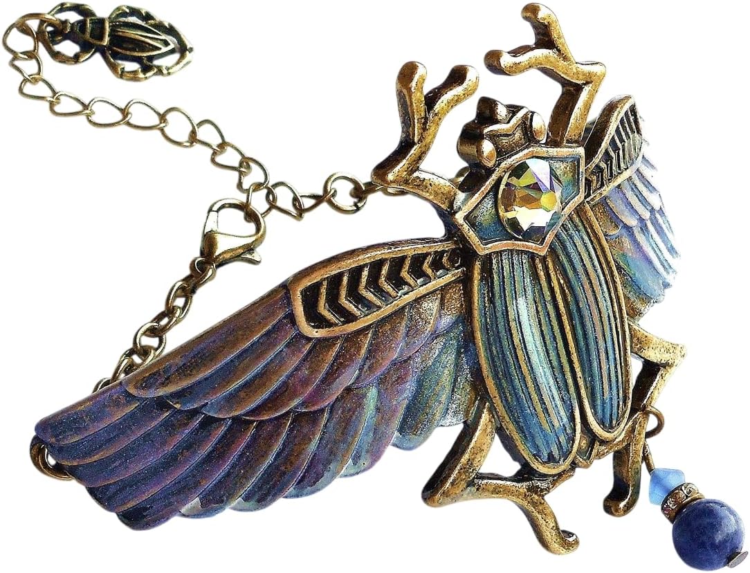 Mystical Protection Egyptian Winged Scarab Beetle Amulet Cuff Bracelet with Sparkling Crystal Rhinestone Boho Jewelry for Women