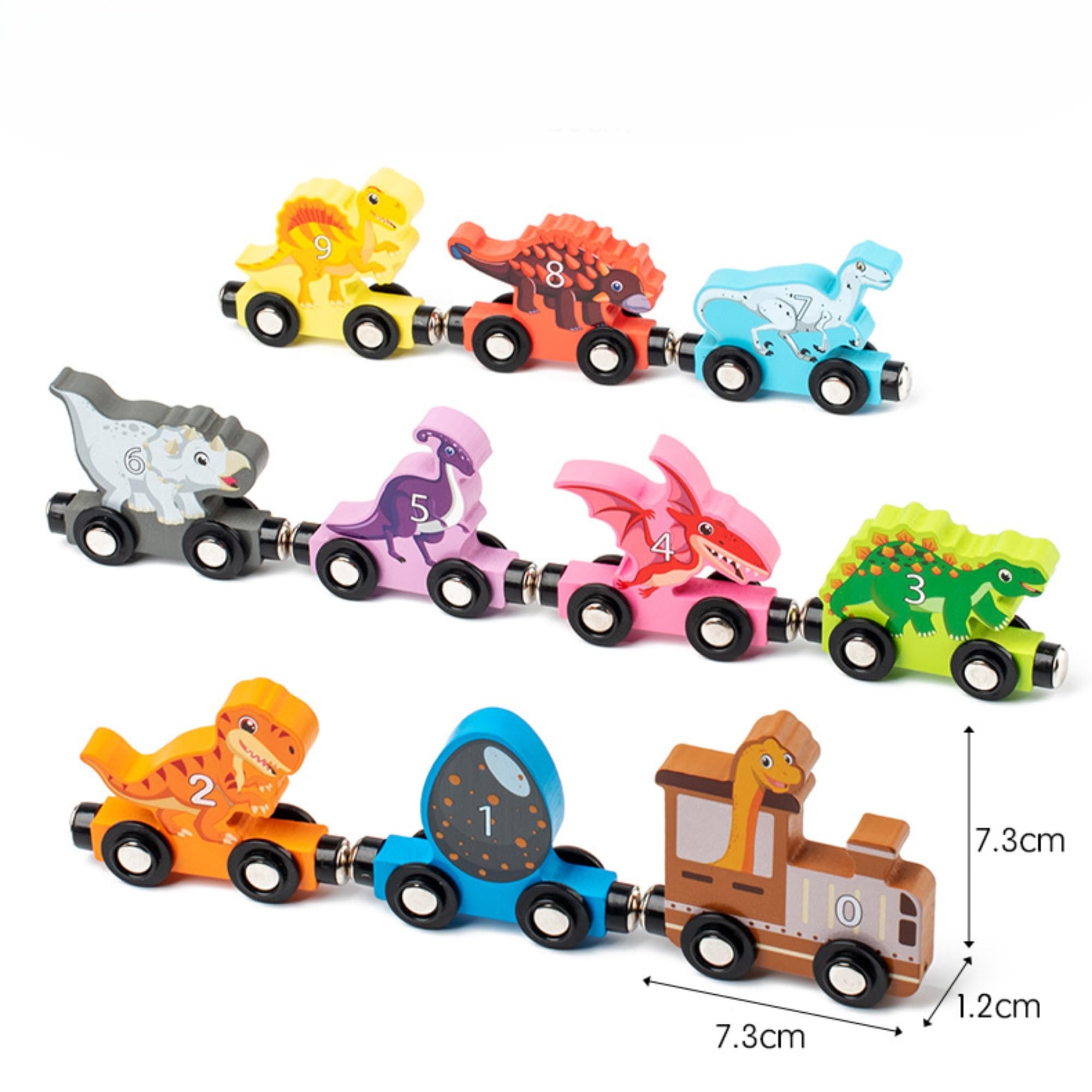 BEACENOV Wooden Dinosaur & Number Train Set, Montessori Wooden Educational Toys for Toddler Boys or Girls Ages 3-5 - Image 3