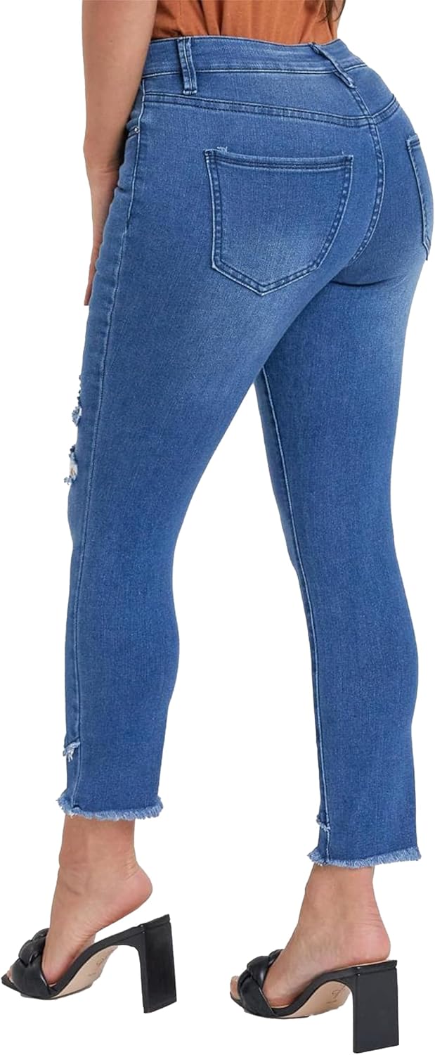 Royalty for Me Womens Royalty for Me Women's Petite Skinny High Rise Ankle Jean with Slanted Double Frayed Hem Sustainable - Image 4