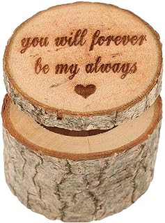 Rustic Wooden Printed Wedding Ring Holder Box - Shabby Ring Bearer Box for Valentines Day Anniversary Engagement Wedding Gift Jewelry Box (Forever and Always)