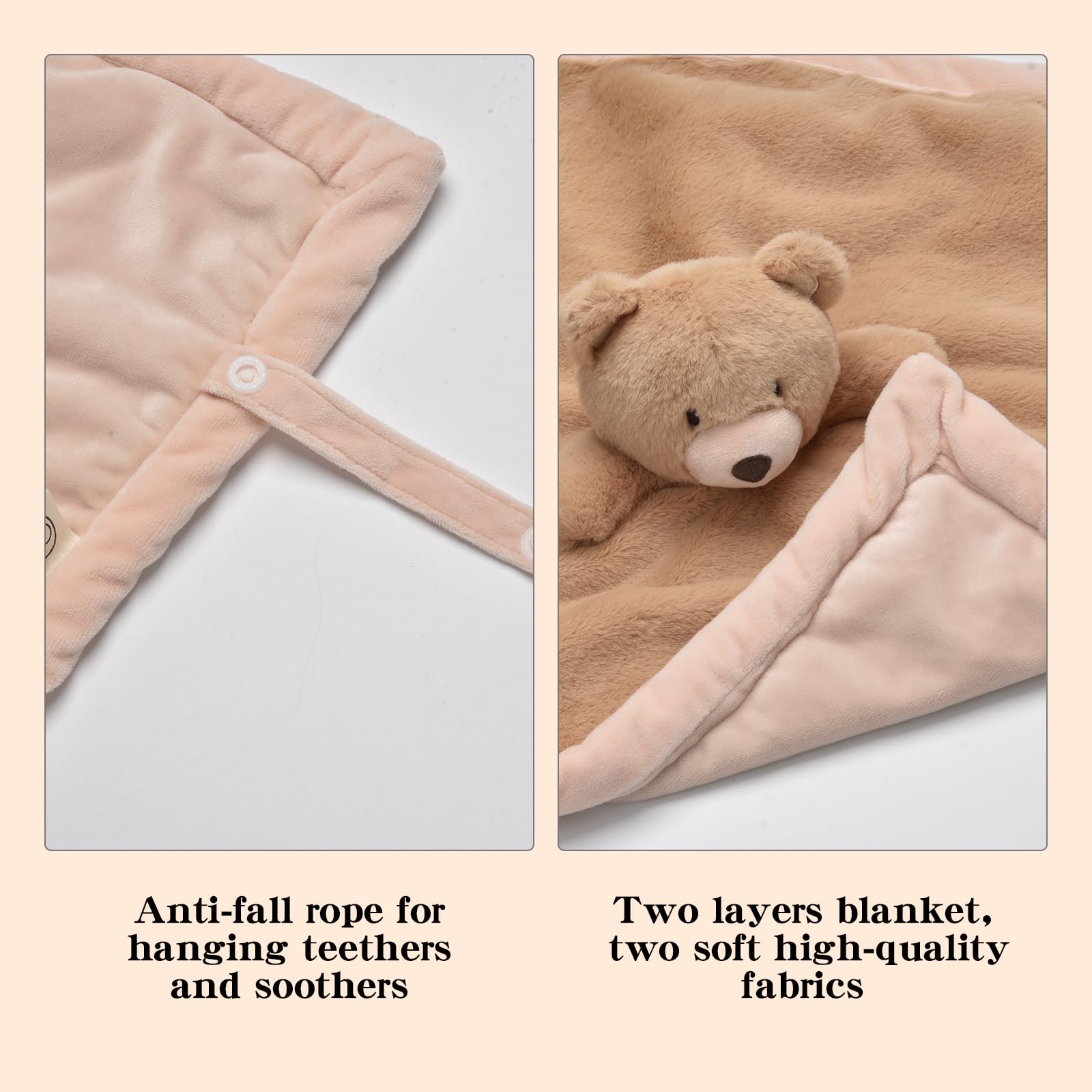Manta de Seguridad de Oso bebé, Suave para bebés, para niños y niñas recién Nacidos, Manta de Seguridad Neutra con Animal de Peluche, Juguete para acurrucarse